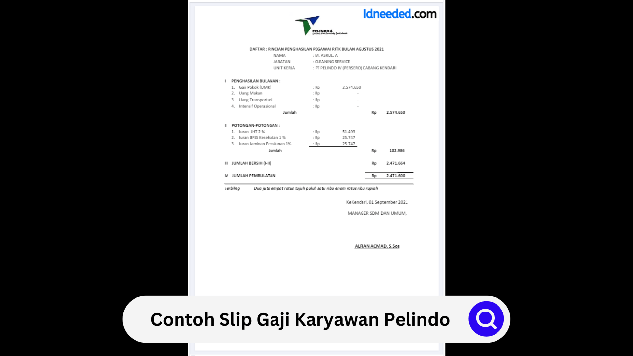 Contoh Slip Gaji Karyawan Pelindo