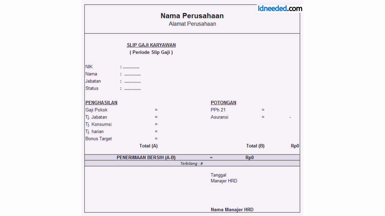 Contoh Slip Gaji Pegawai Bank Muamalat