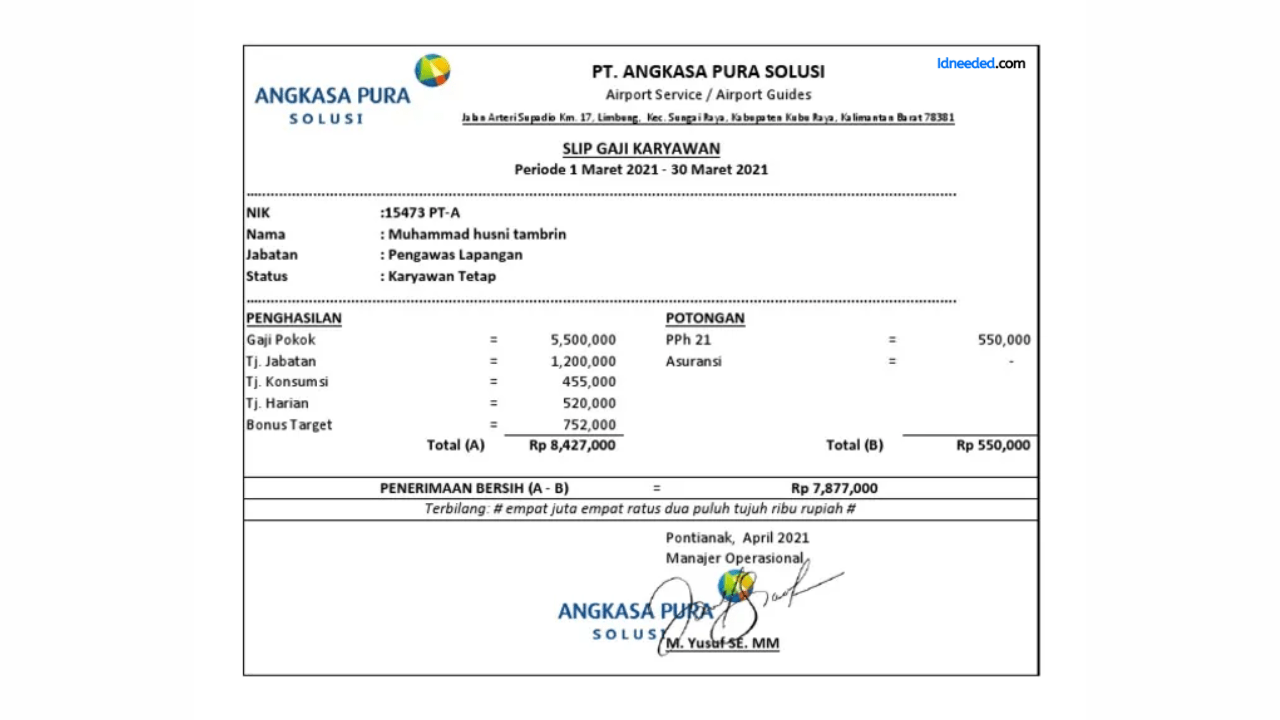 Contoh Slip Gaji Karyawan Angkasa Pura