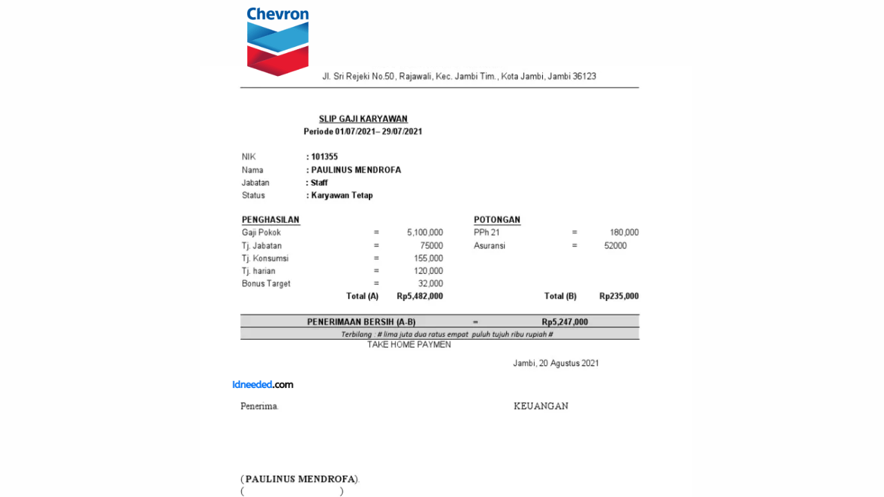 Contoh Slip Gaji Karyawan Chevron