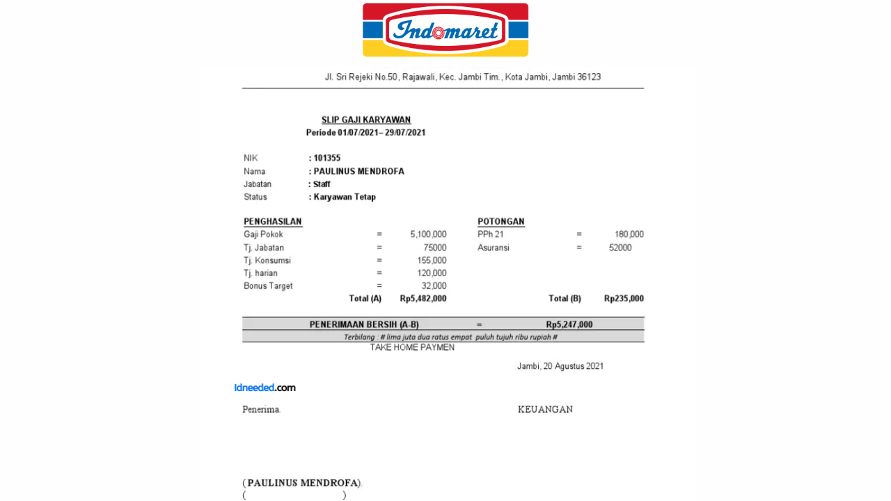 Contoh Slip Gaji Karyawan Indomaret