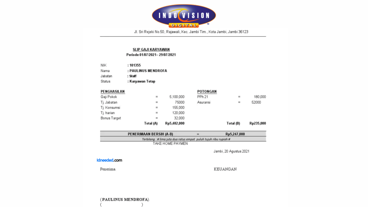 Contoh Slip Gaji Karyawan Indovision