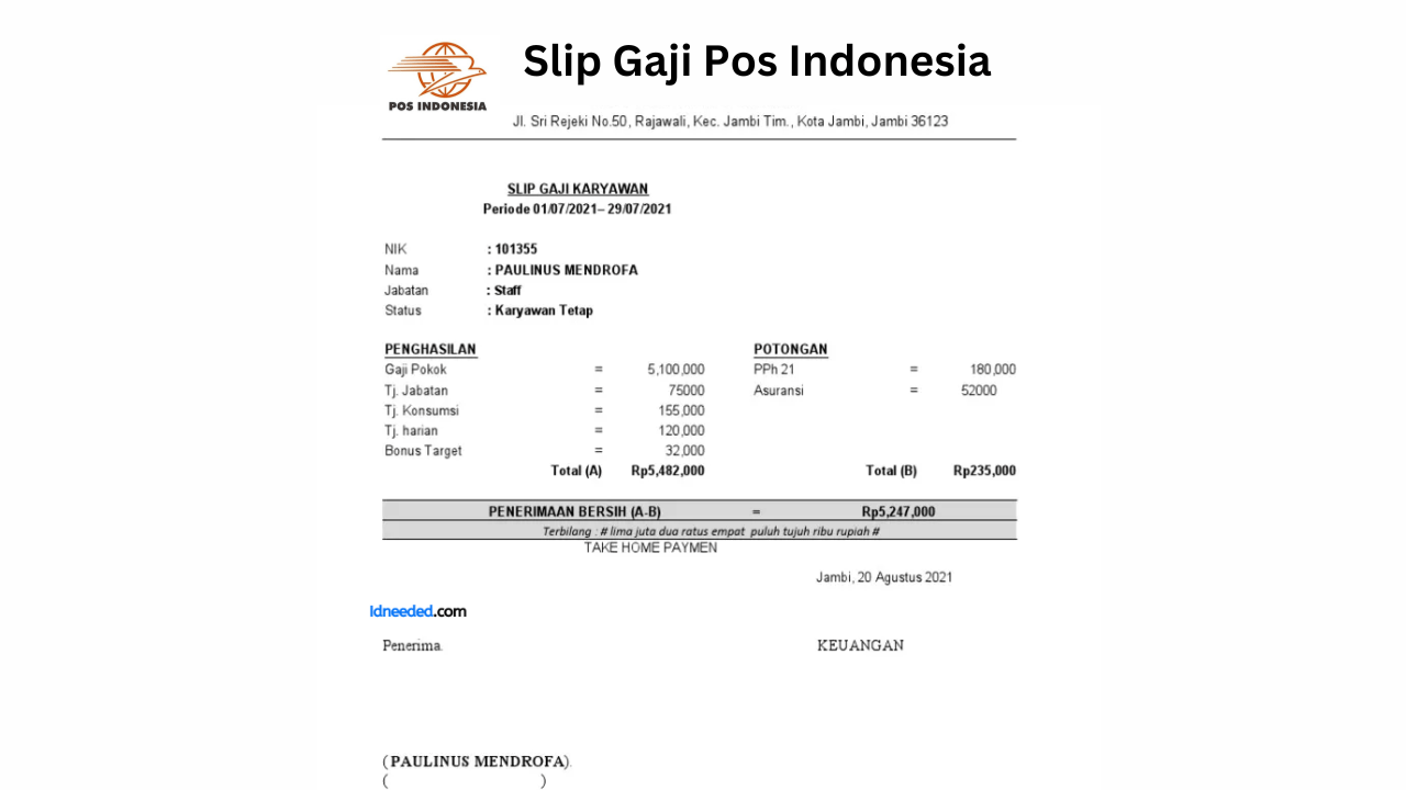 Contoh Slip Gaji Karyawan Kantor Pos