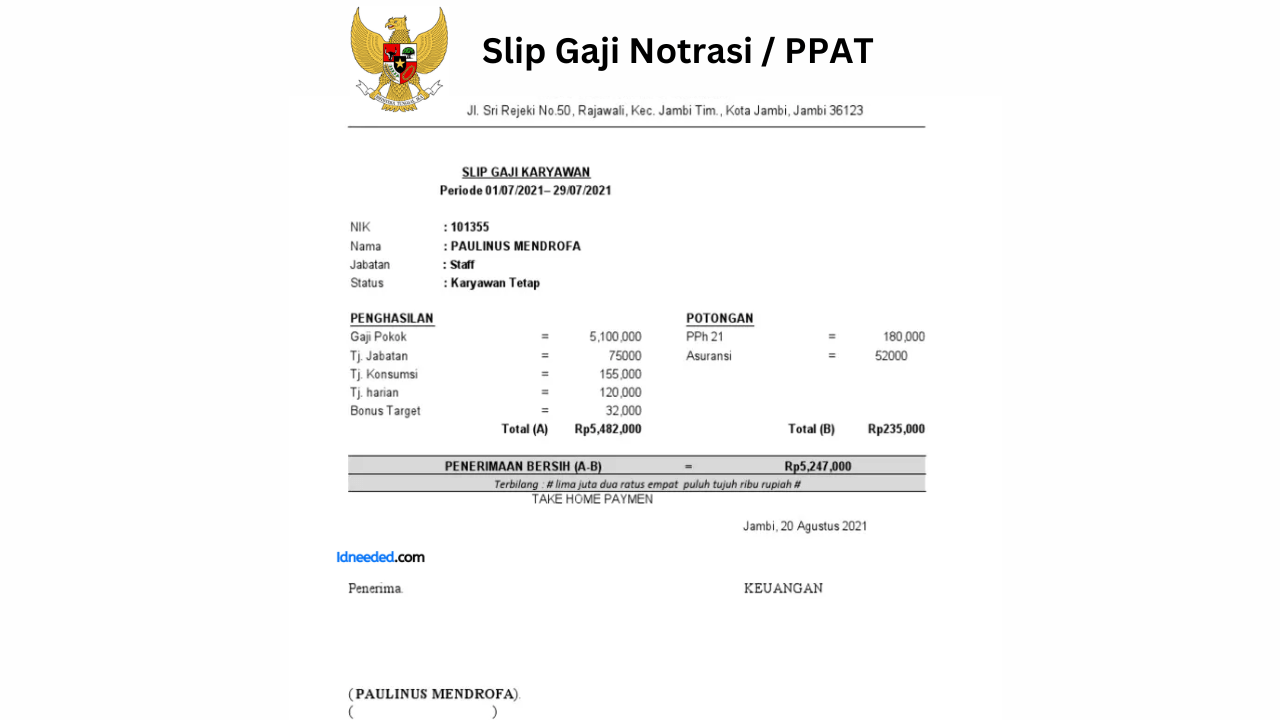 Contoh Slip Gaji Karyawan Notaris