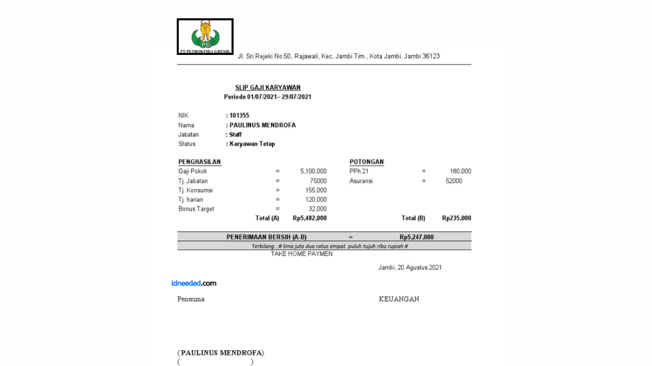 Contoh Slip Gaji Karyawan PT Petrokimia Gresik