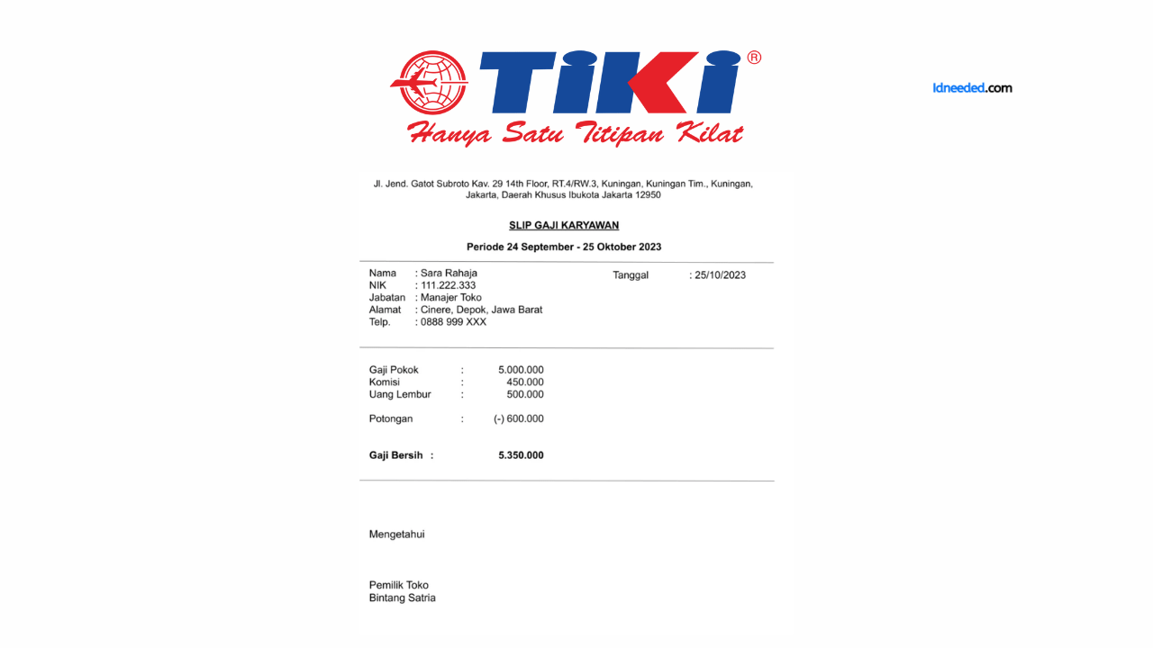 Contoh Slip Gaji Karyawan Tiki