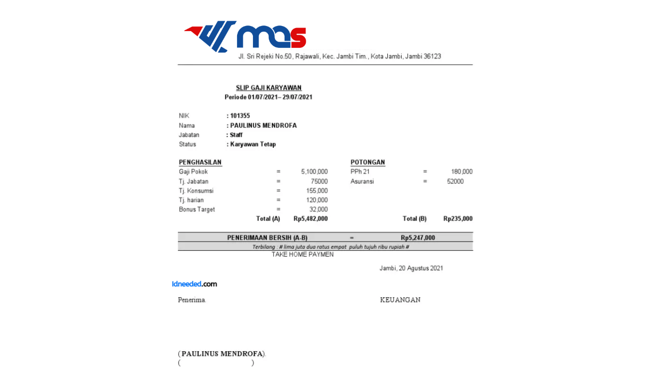 Contoh Slip Gaji Karyawan Mas Cargo Express