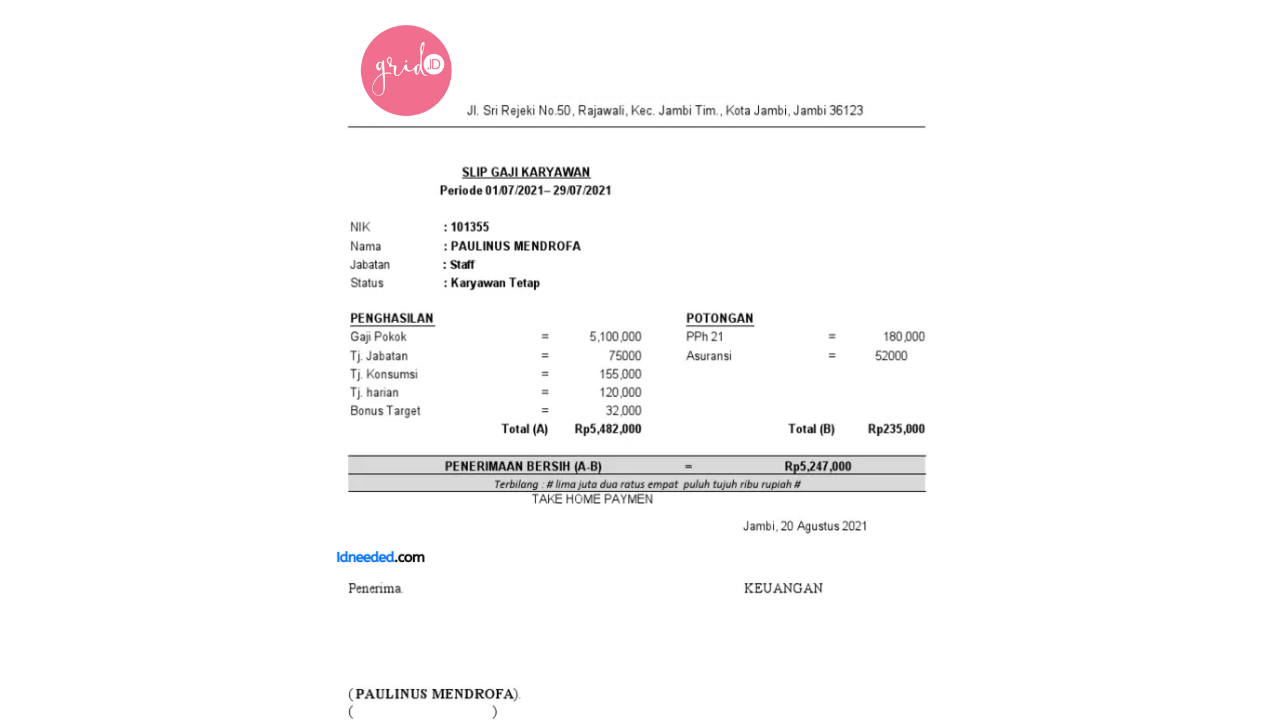 Contoh Slip Gaji Karyawan Grid.id