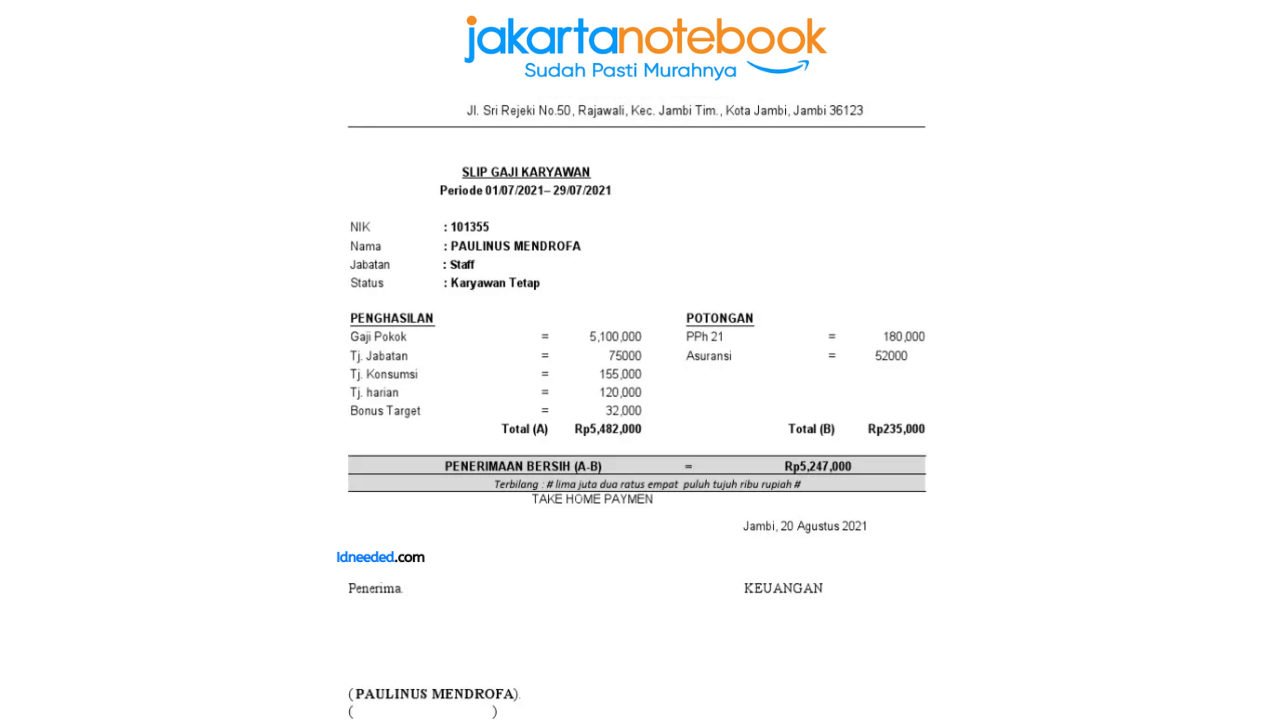 Contoh Slip Gaji Karyawan Jakarta Notebook