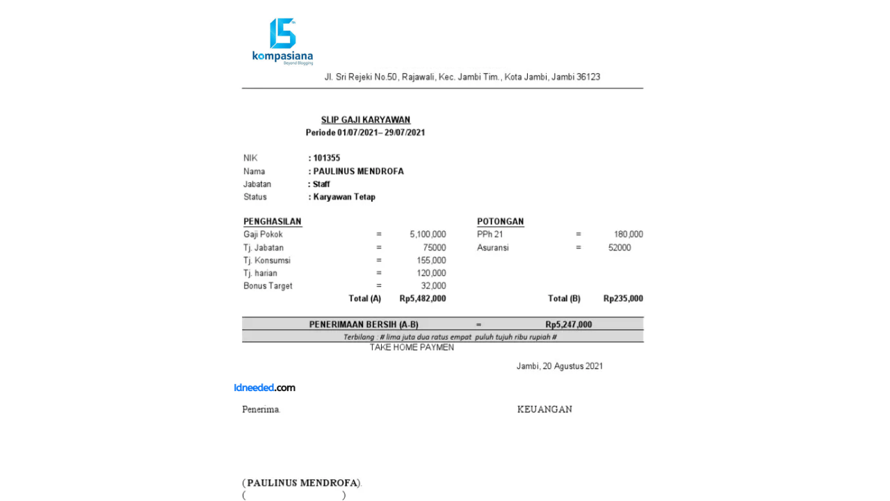 Contoh Slip Gaji Karyawan Kompasiana.com