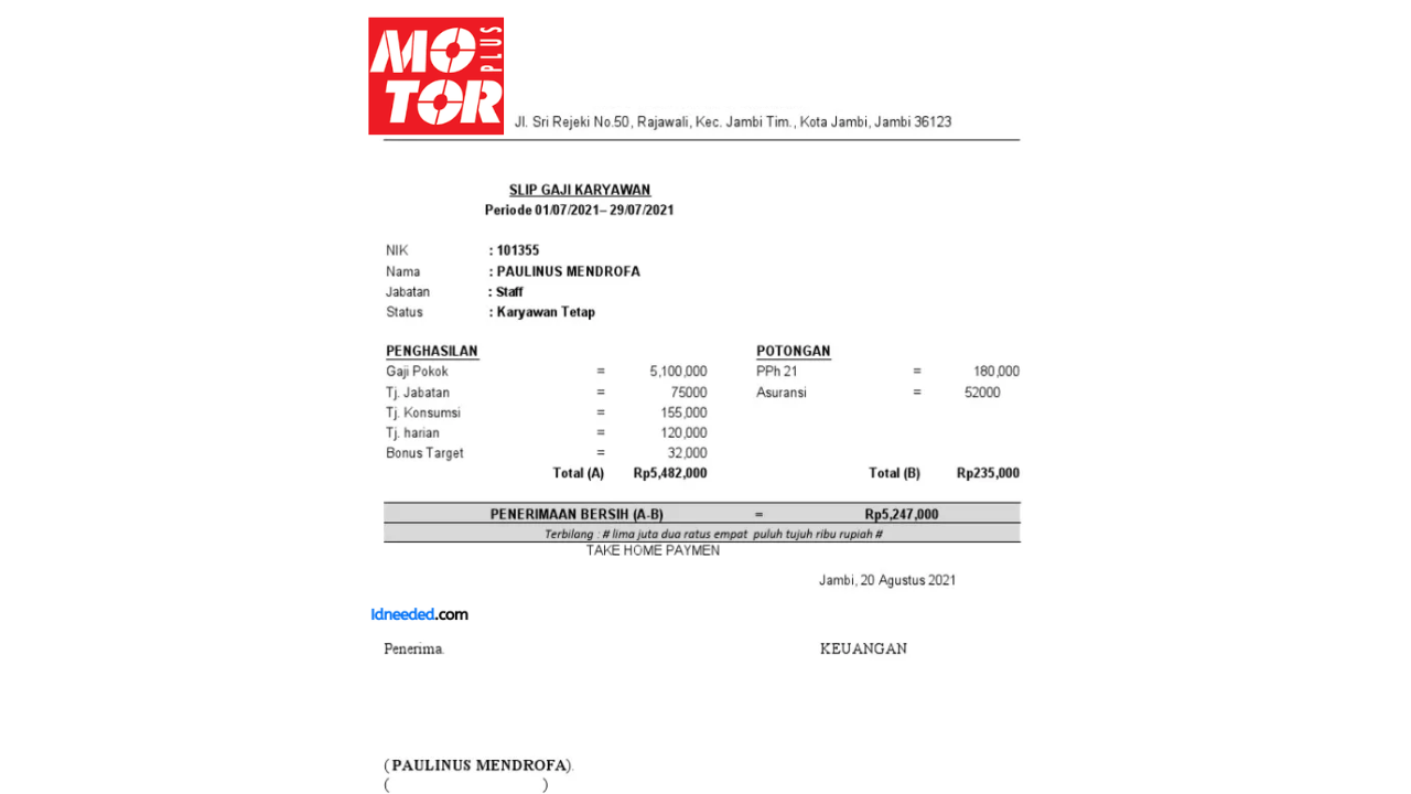 Contoh Slip Gaji Karyawan Motorplus-online.com