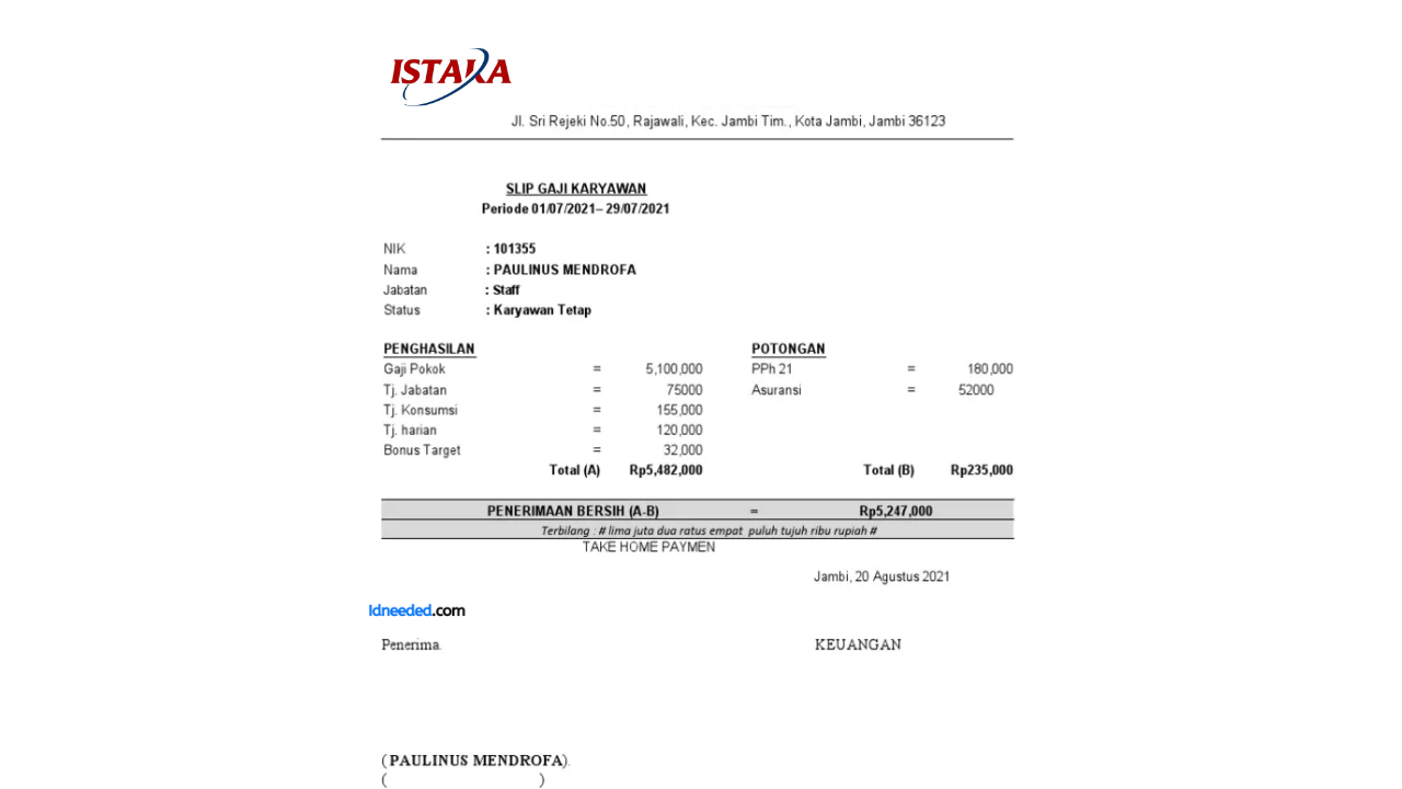 Contoh Slip Gaji Karyawan PT Istaka Karya (Persero)