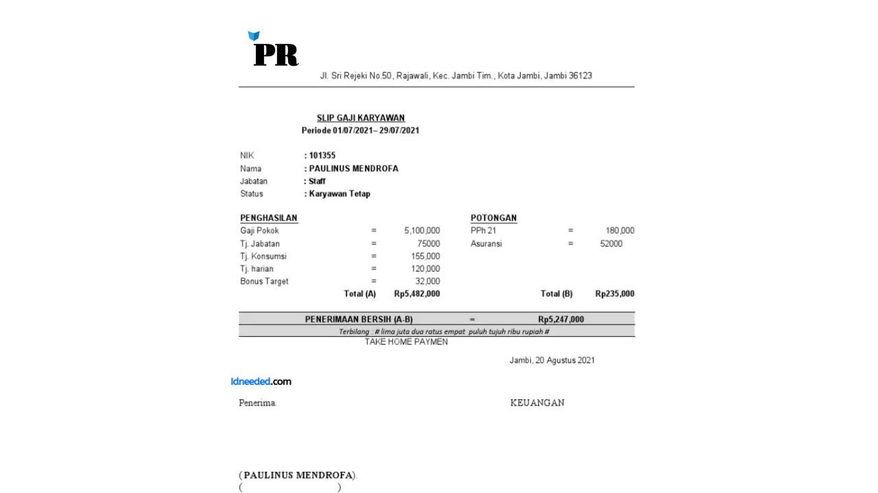 Contoh Slip Gaji Karyawan Pikiran Rakyat