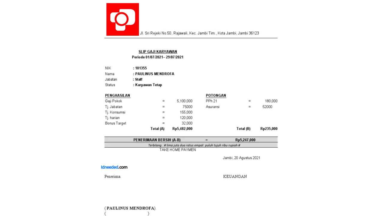 Contoh Slip Gaji Karyawan PlazaKamera