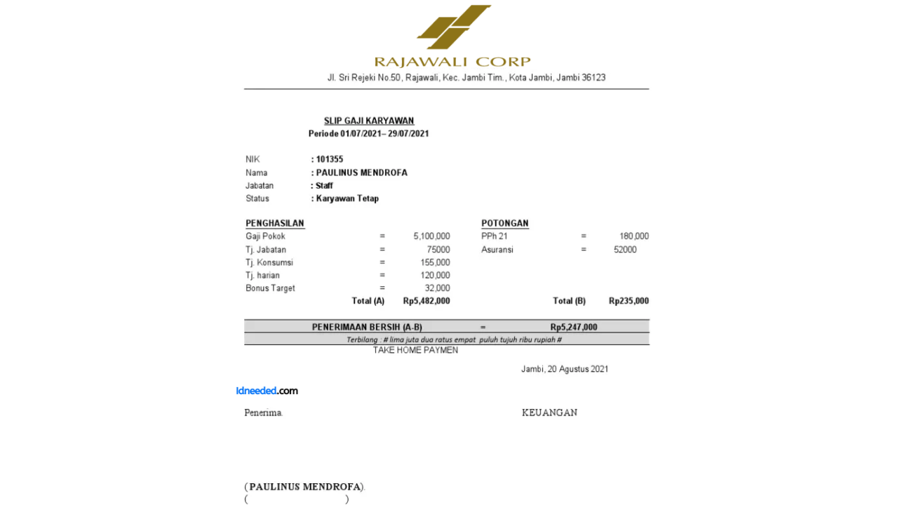 Contoh Slip Gaji Karyawan Rajawali Corpora