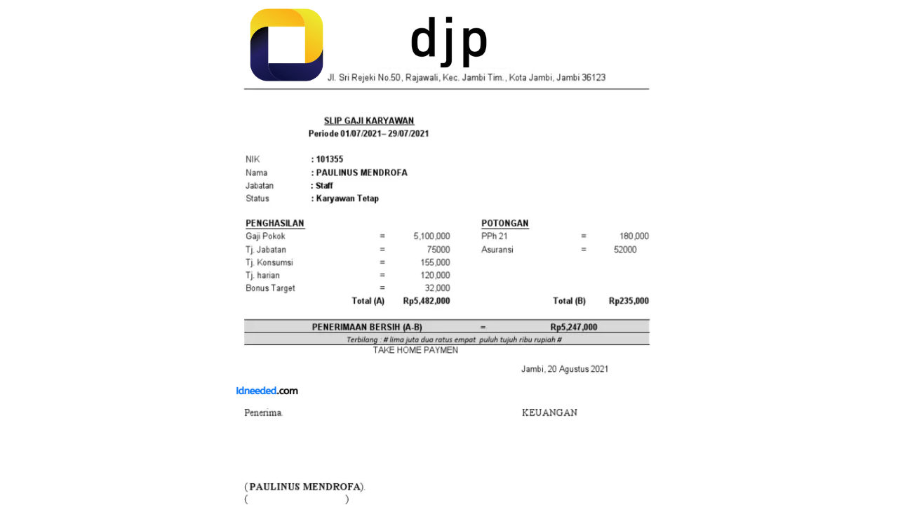 Contoh Slip Gaji Pegawai Direktorat Jenderal Pajak