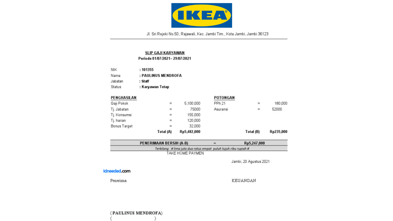 Contoh Slip Gaji Karyawan IKEA Indonesia