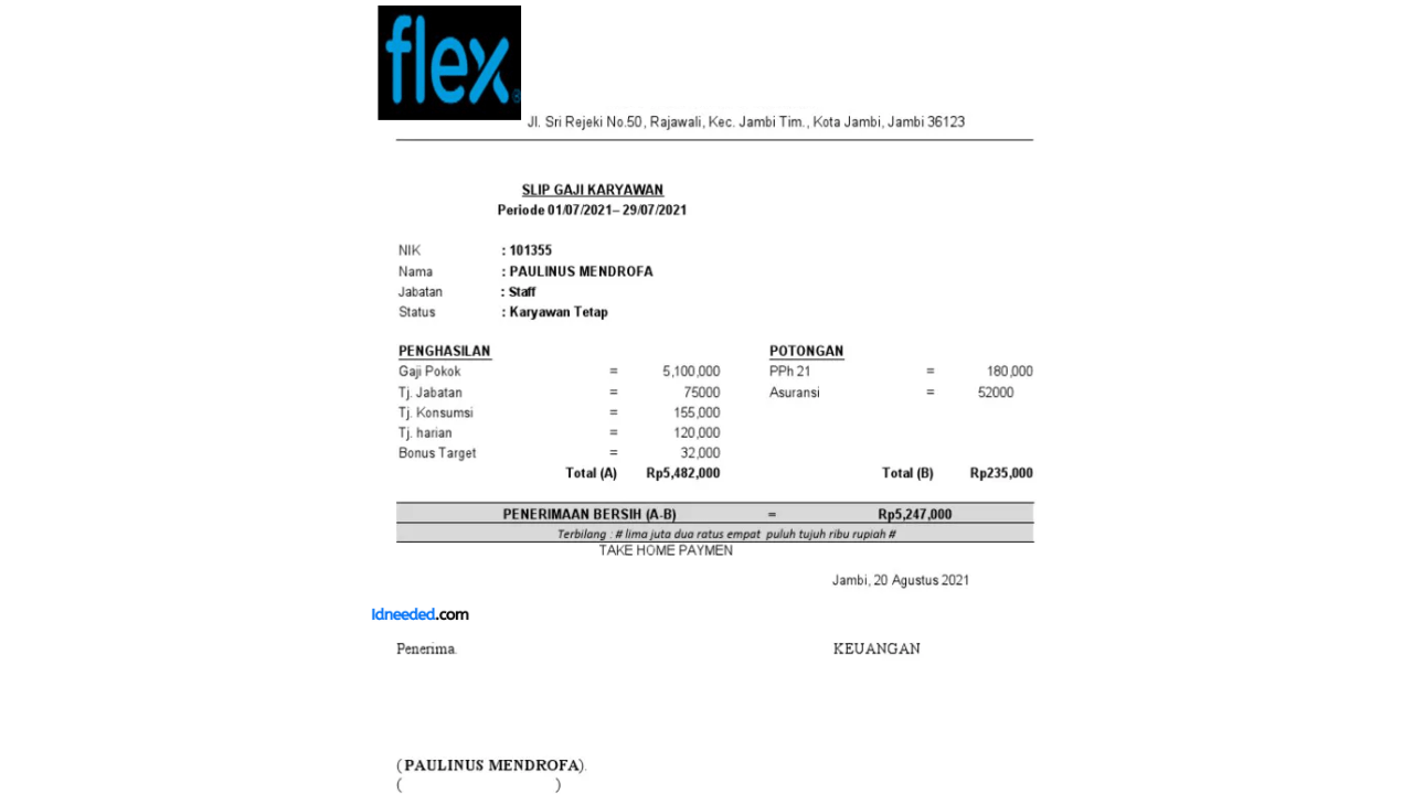 Contoh Slip Gaji Karyawan PT Flextronics Technology Indonesia