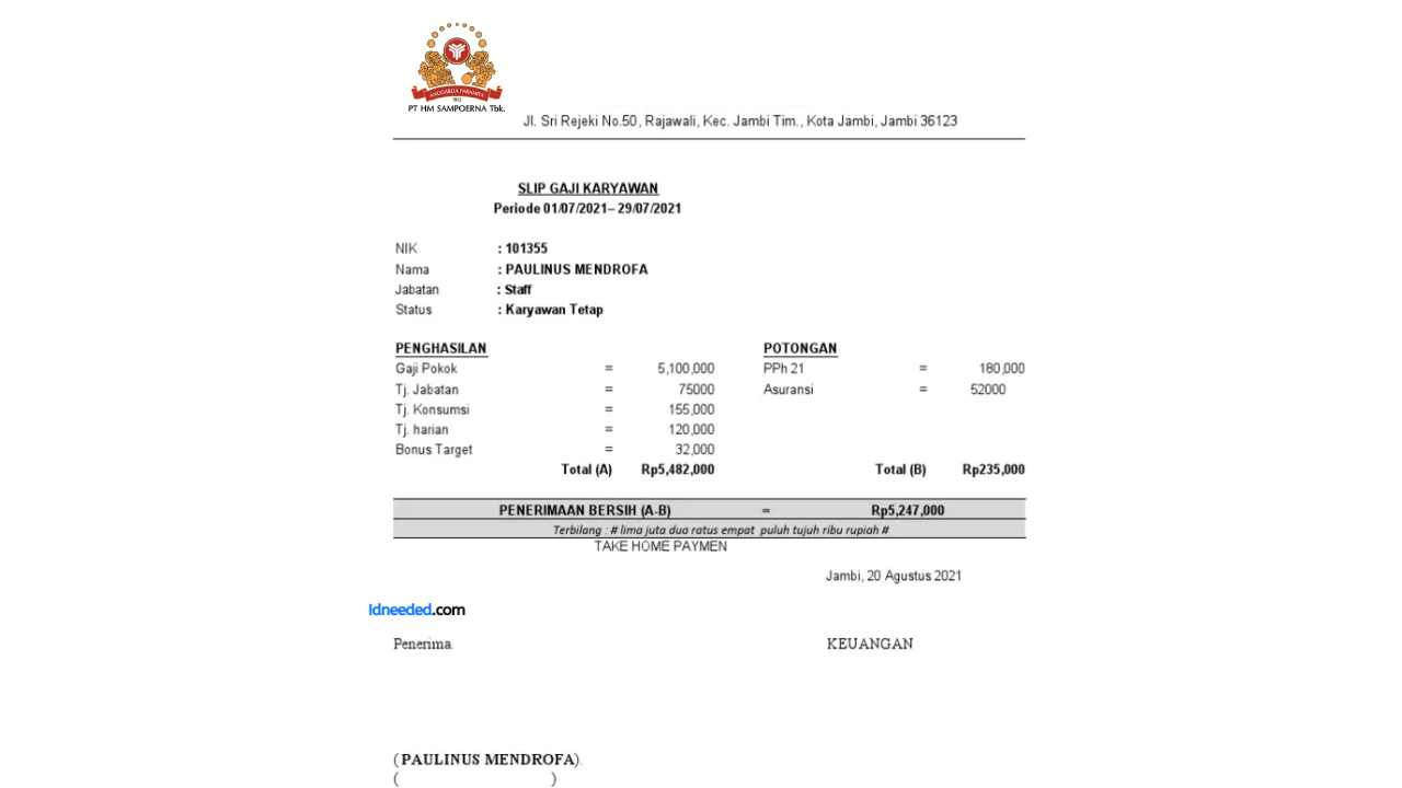 Contoh Slip Gaji Karyawan Hanjaya Mandala Sampoerna