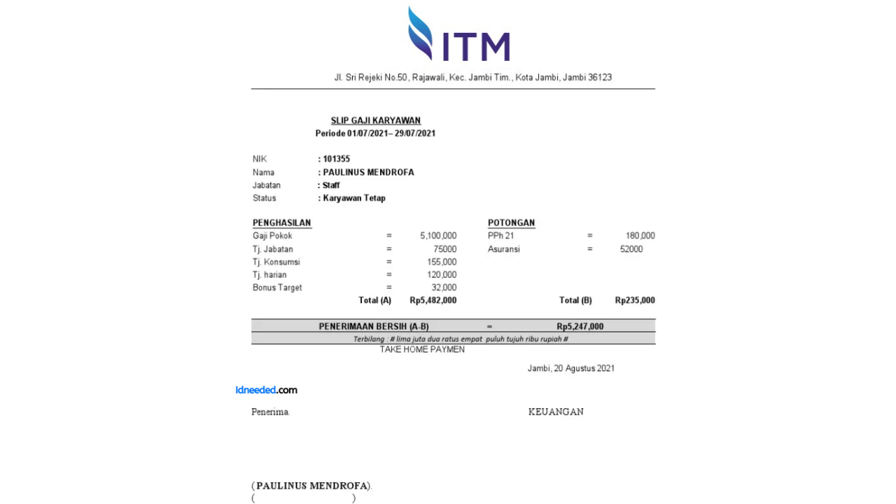 Contoh Slip Gaji Karyawan Indo Tambangraya Megah